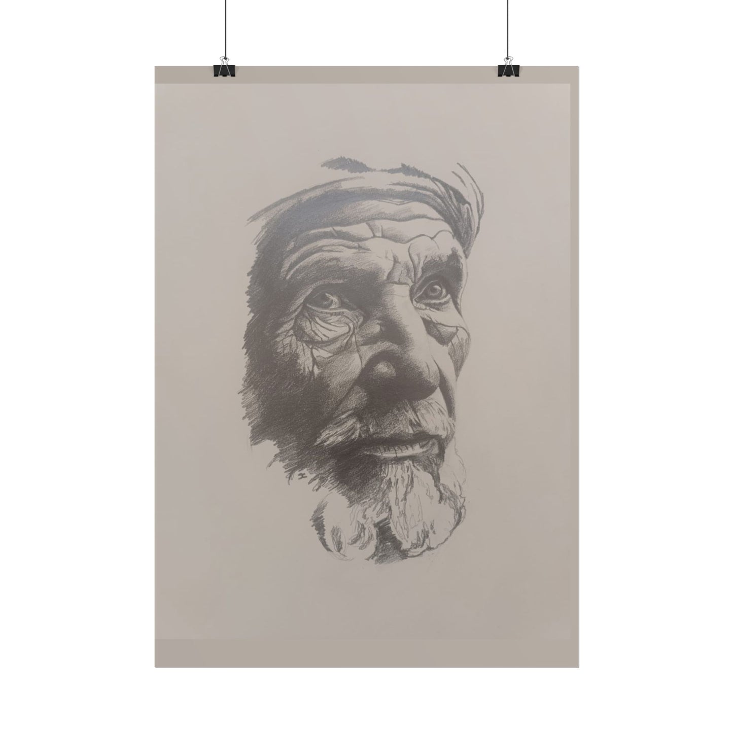Rolled Poster – Realistic Portrait Pencil Sketch of The Pensive Berber | Dramatic Monochrome Wall Art