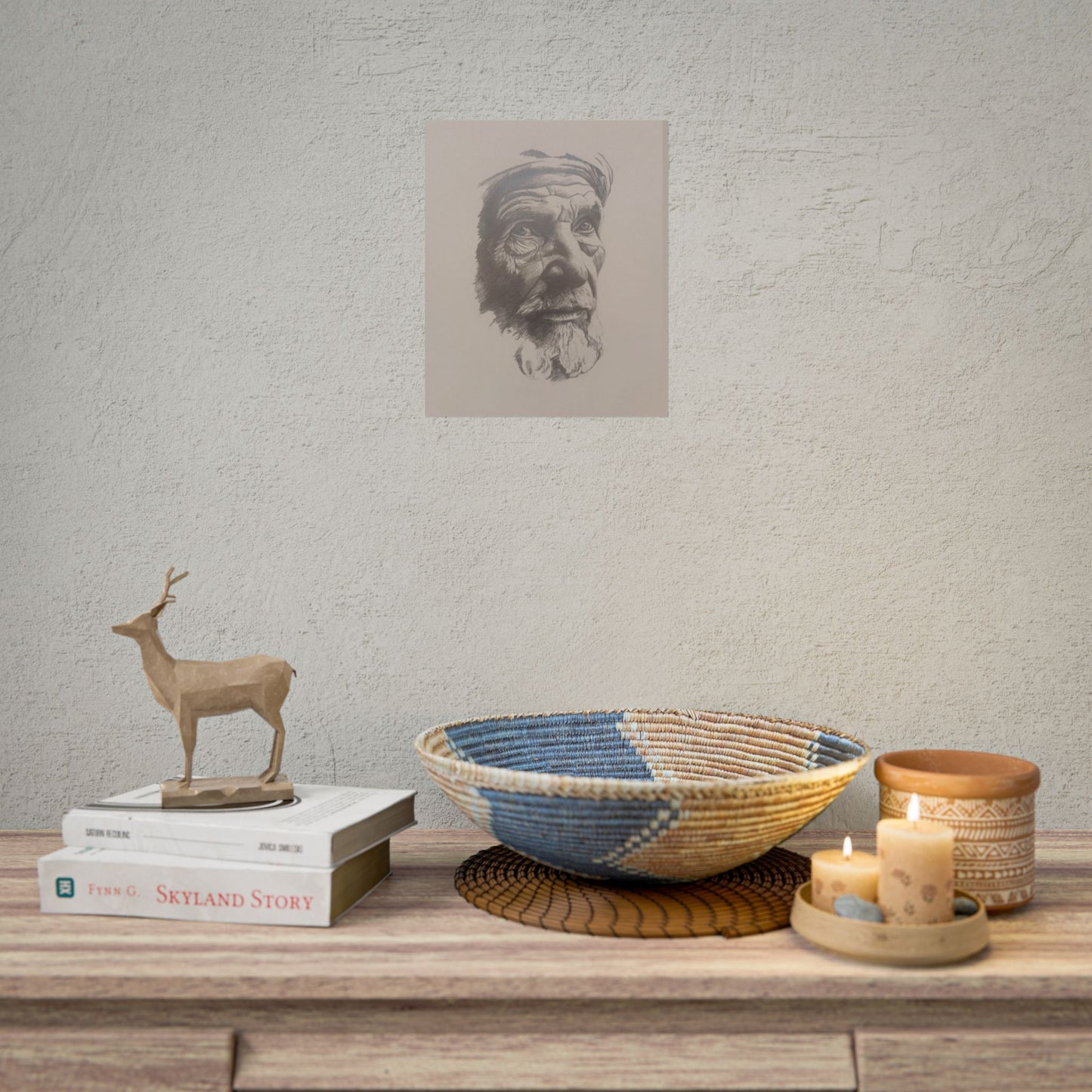 Rolled Poster – Realistic Portrait Pencil Sketch of The Pensive Berber | Dramatic Monochrome Wall Art