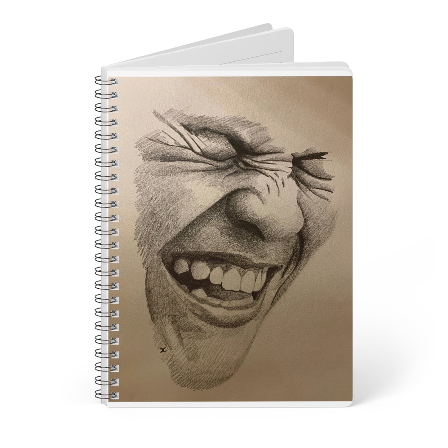 A5 Wirobound Notebook — Expressive Pencil Sketch Laugh Cover