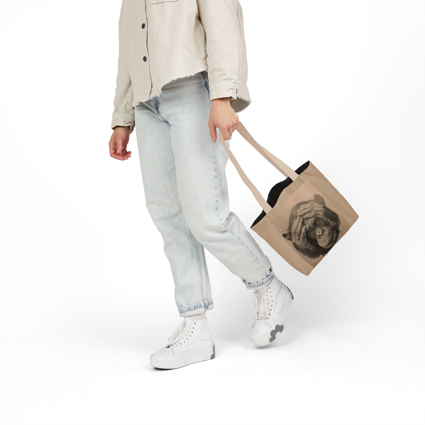 Chimpanzee Sketch Canvas Tote — Playful Monkey Art Tote Bag