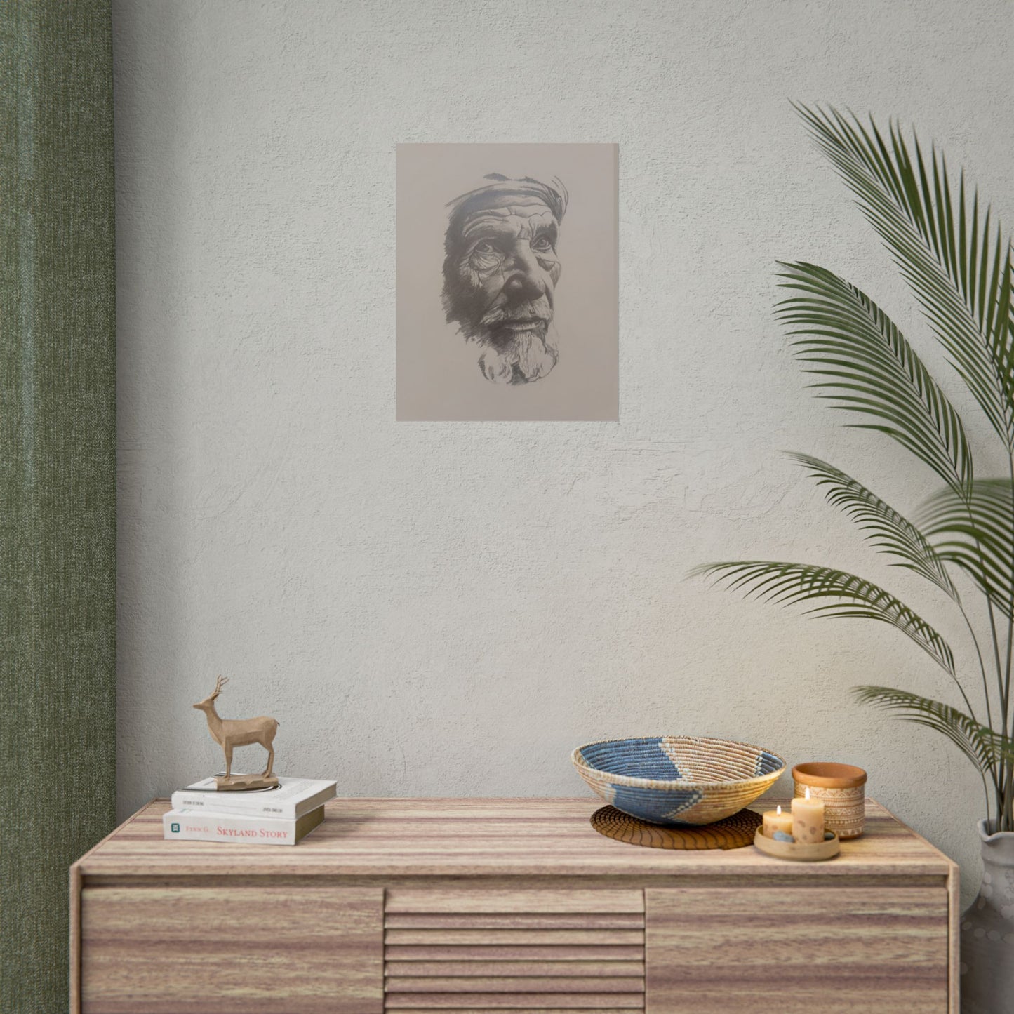 Rolled Poster – Realistic Portrait Pencil Sketch of The Pensive Berber | Dramatic Monochrome Wall Art