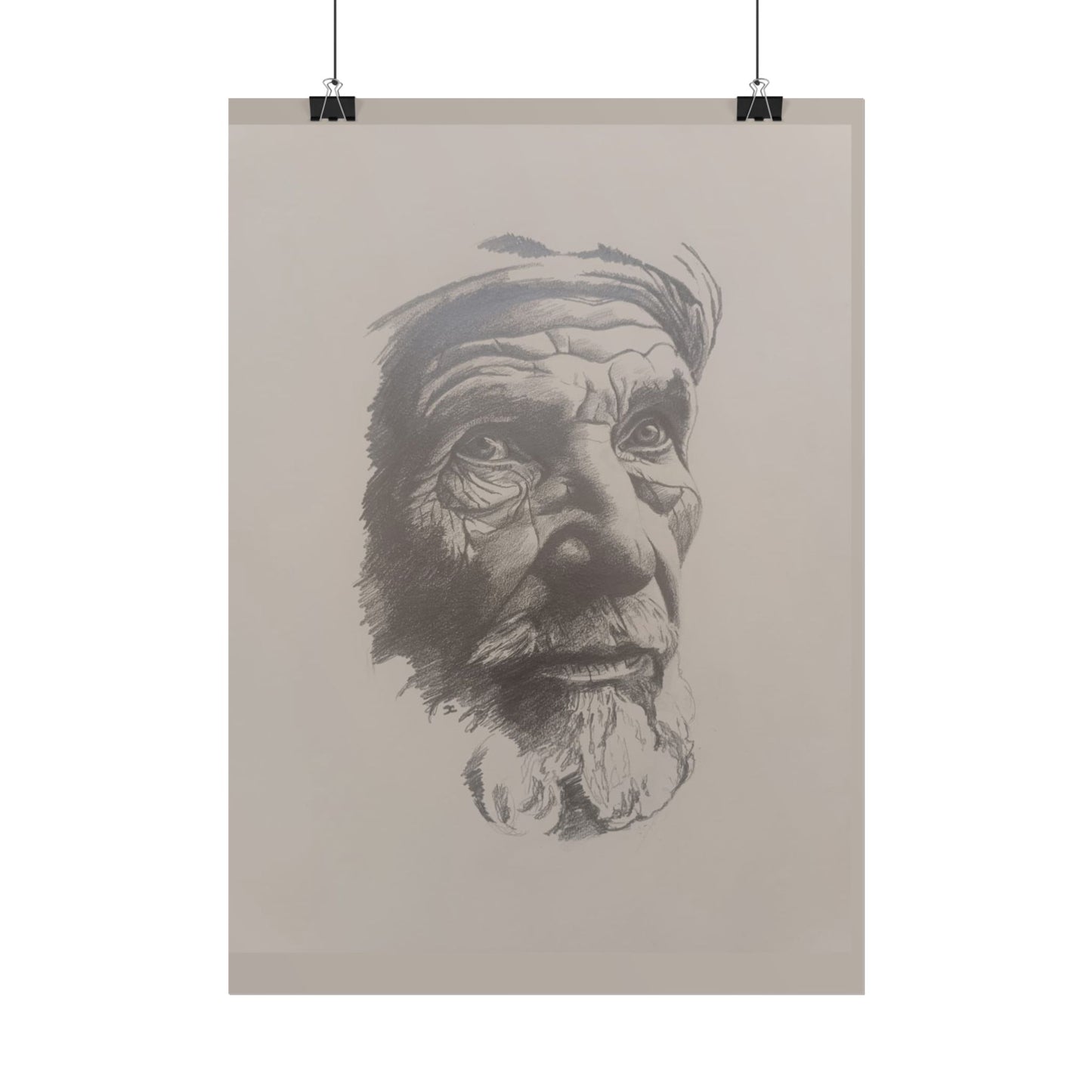 Rolled Poster – Realistic Portrait Pencil Sketch of The Pensive Berber | Dramatic Monochrome Wall Art