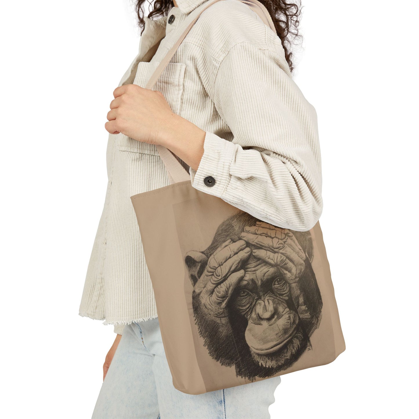 Chimpanzee Sketch Canvas Tote — Playful Monkey Art Tote Bag