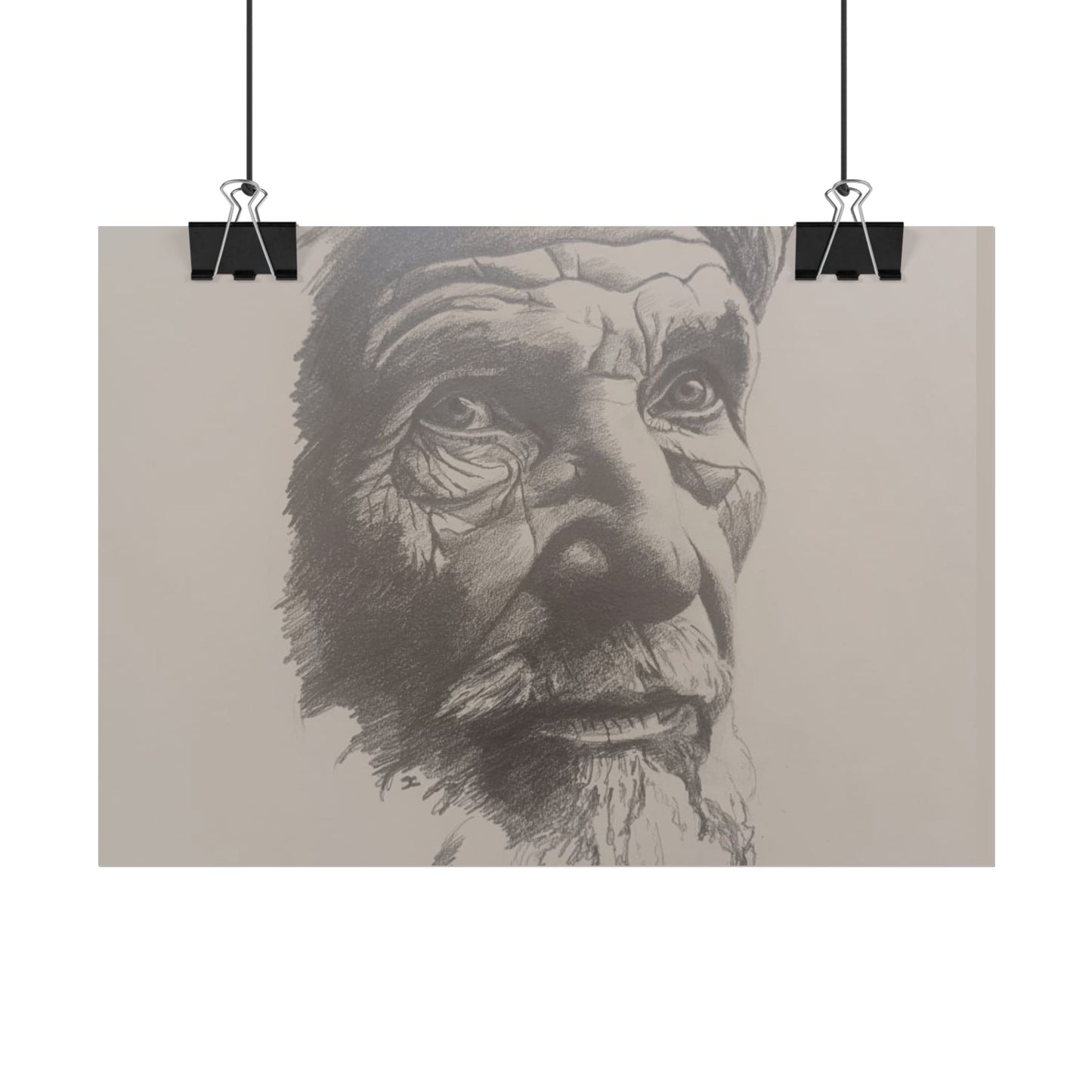 Rolled Poster – Realistic Portrait Pencil Sketch of The Pensive Berber | Dramatic Monochrome Wall Art