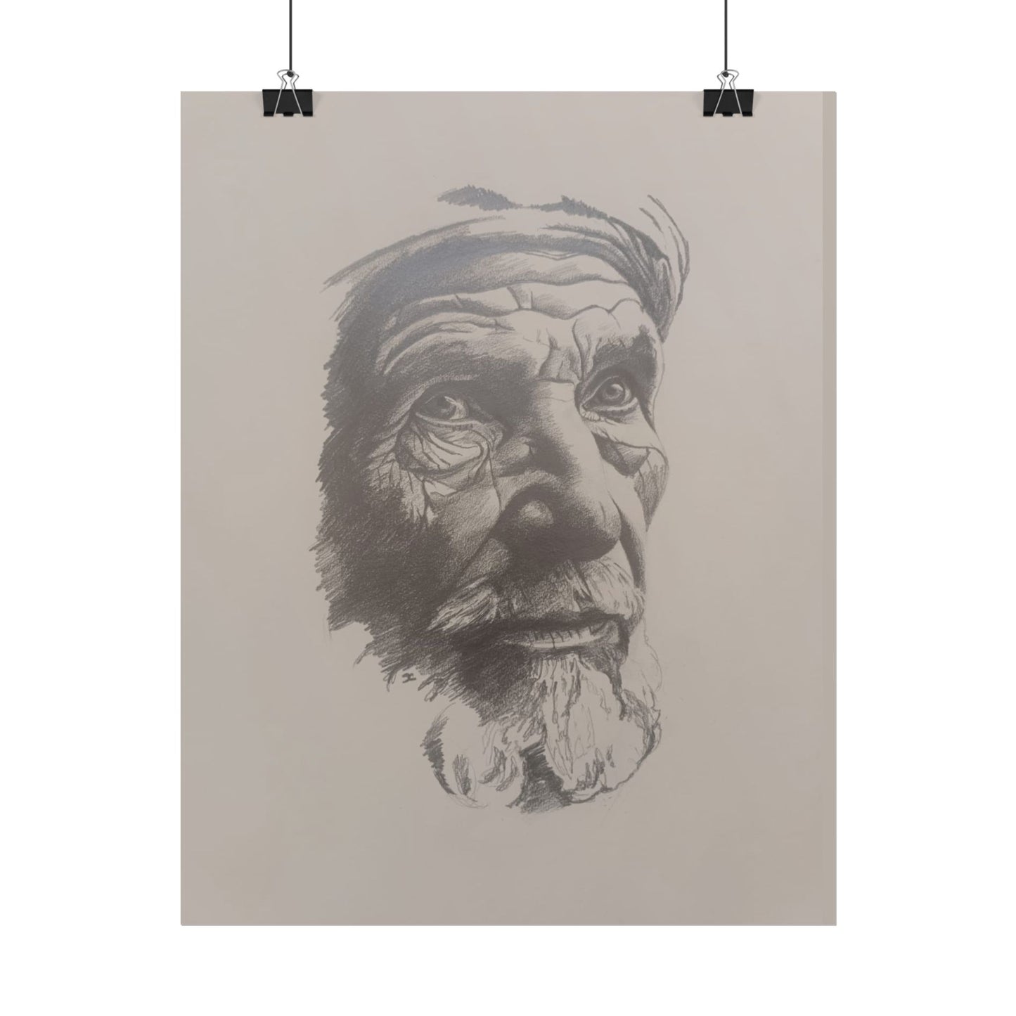 Rolled Poster – Realistic Portrait Pencil Sketch of The Pensive Berber | Dramatic Monochrome Wall Art