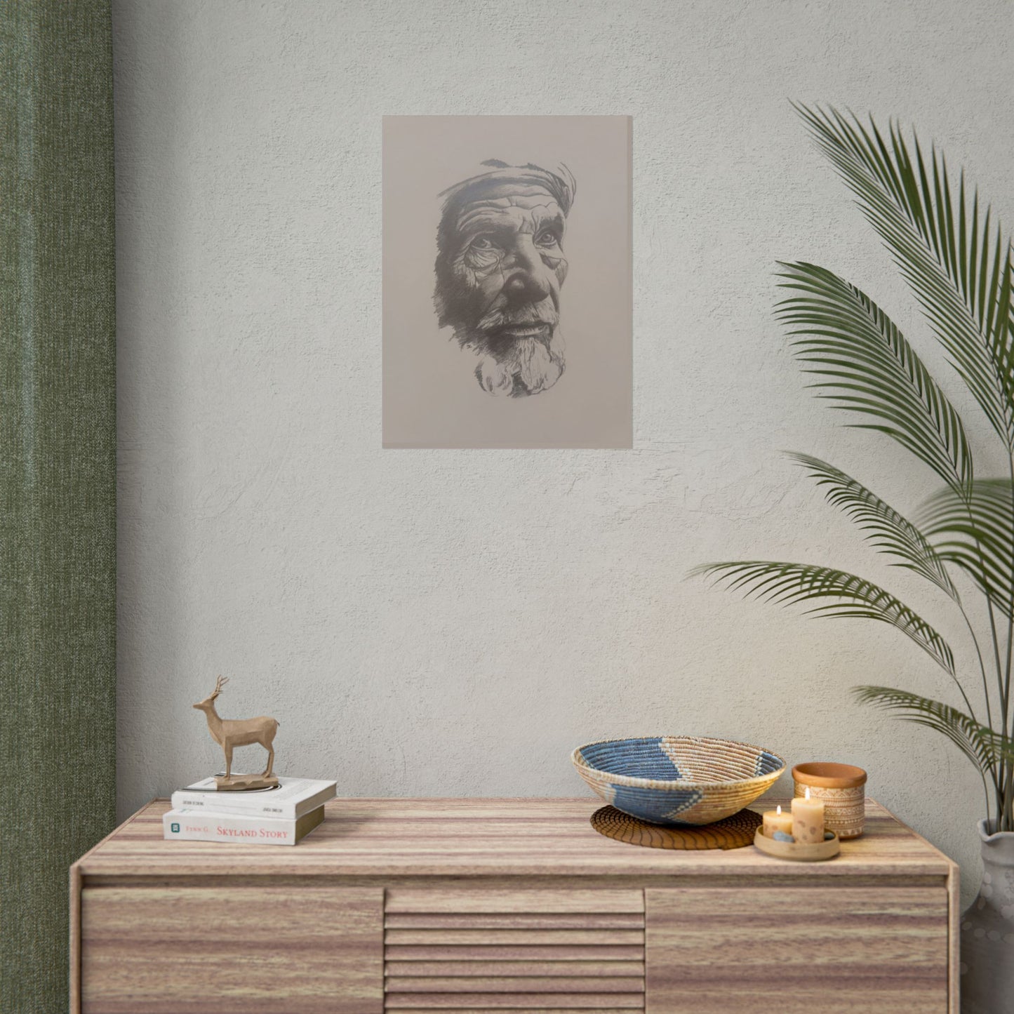 Rolled Poster – Realistic Portrait Pencil Sketch of The Pensive Berber | Dramatic Monochrome Wall Art
