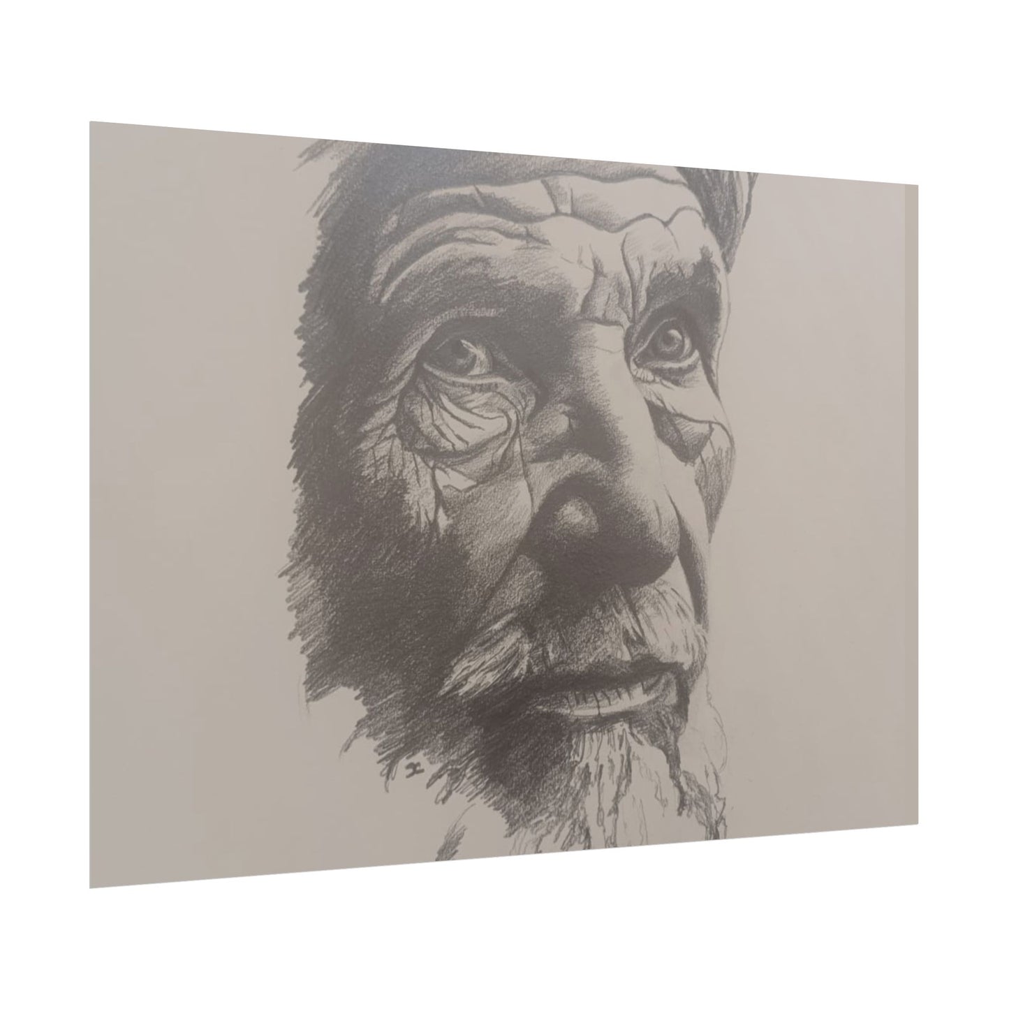 Rolled Poster – Realistic Portrait Pencil Sketch of The Pensive Berber | Dramatic Monochrome Wall Art