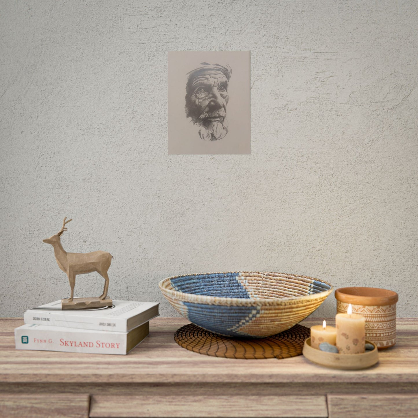 Rolled Poster – Realistic Portrait Pencil Sketch of The Pensive Berber | Dramatic Monochrome Wall Art