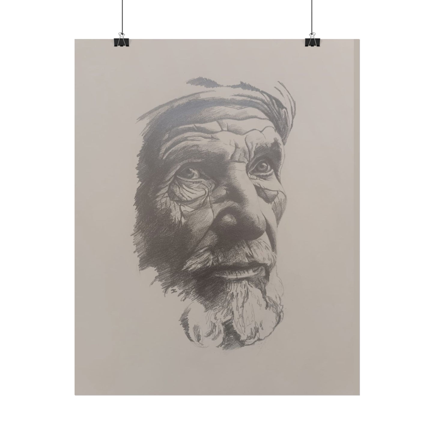 Rolled Poster – Realistic Portrait Pencil Sketch of The Pensive Berber | Dramatic Monochrome Wall Art