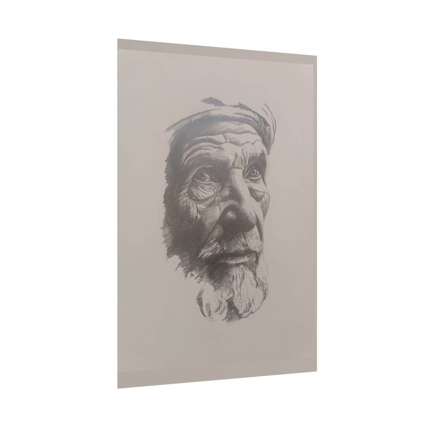Rolled Poster – Realistic Portrait Pencil Sketch of The Pensive Berber | Dramatic Monochrome Wall Art