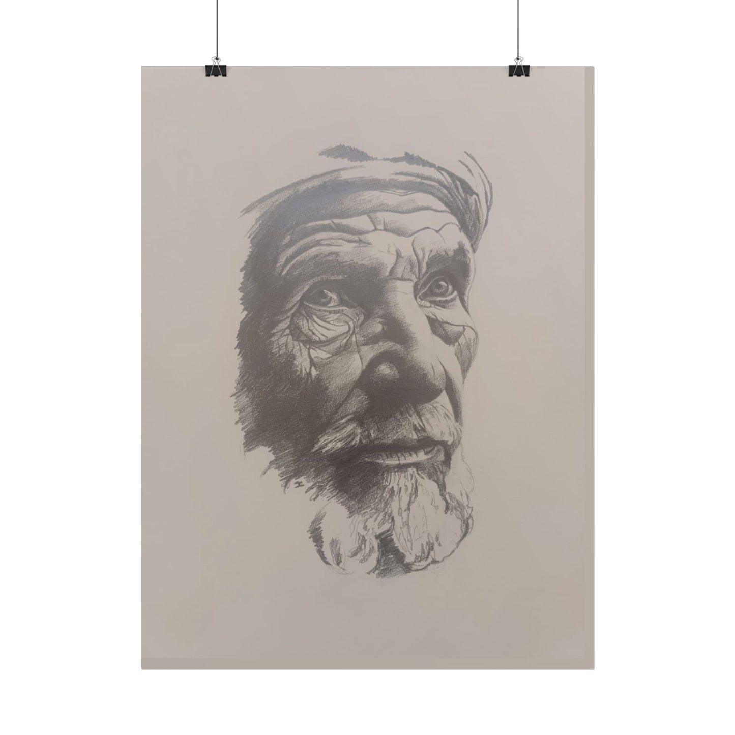Rolled Poster – Realistic Portrait Pencil Sketch of The Pensive Berber | Dramatic Monochrome Wall Art