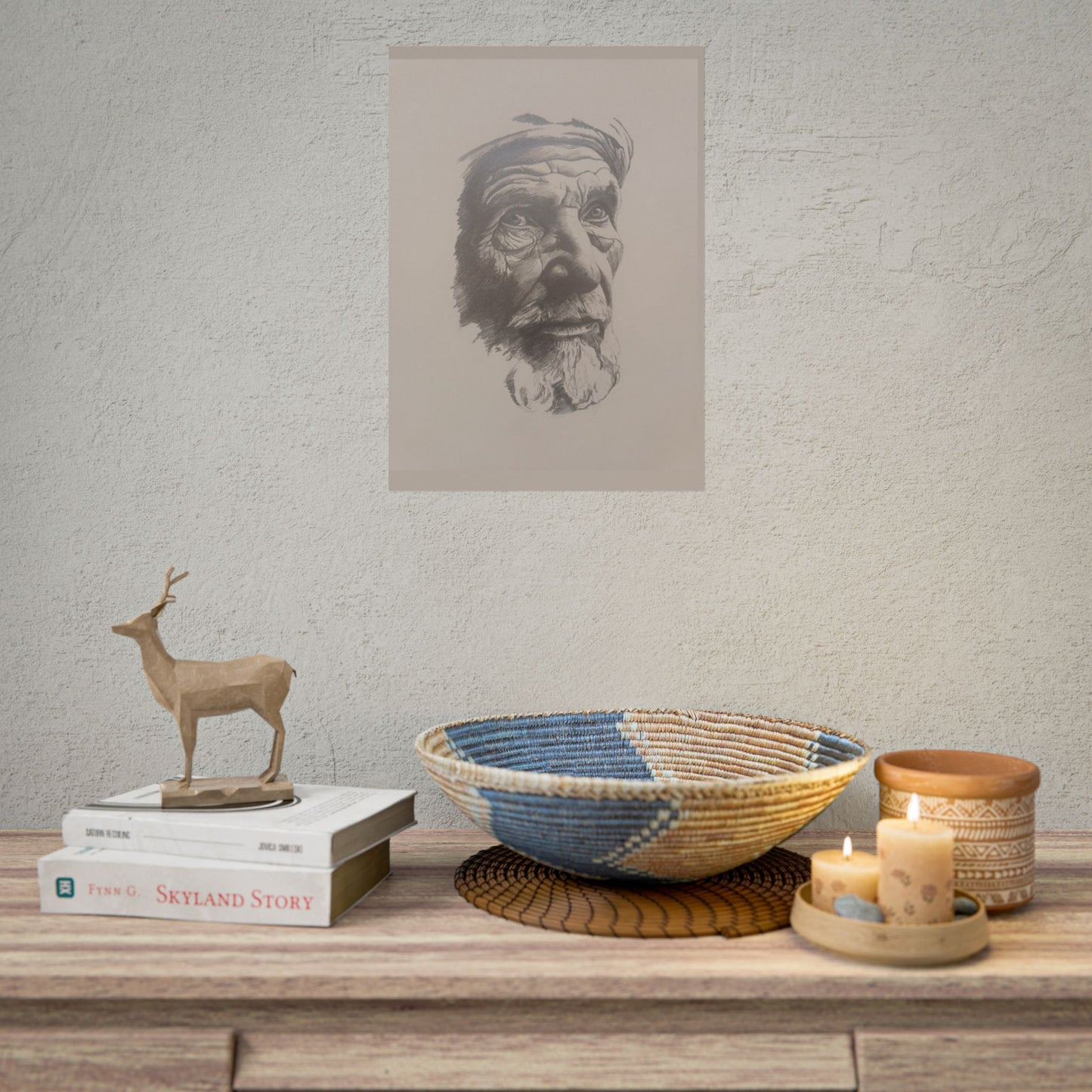 Rolled Poster – Realistic Portrait Pencil Sketch of The Pensive Berber | Dramatic Monochrome Wall Art