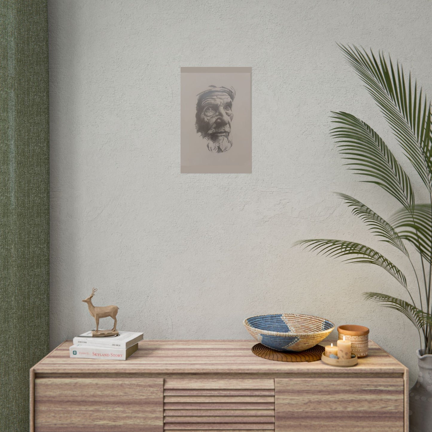 Rolled Poster – Realistic Portrait Pencil Sketch of The Pensive Berber | Dramatic Monochrome Wall Art