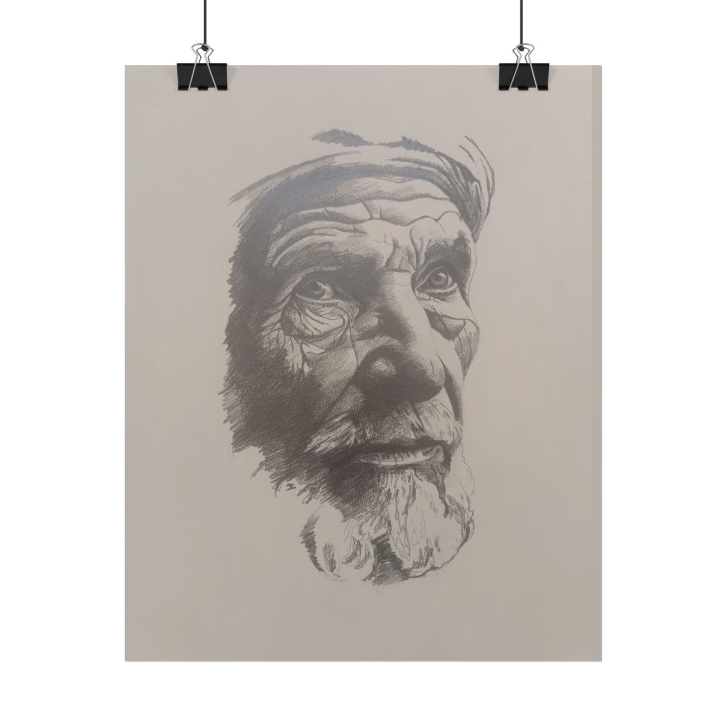 Rolled Poster – Realistic Portrait Pencil Sketch of The Pensive Berber | Dramatic Monochrome Wall Art