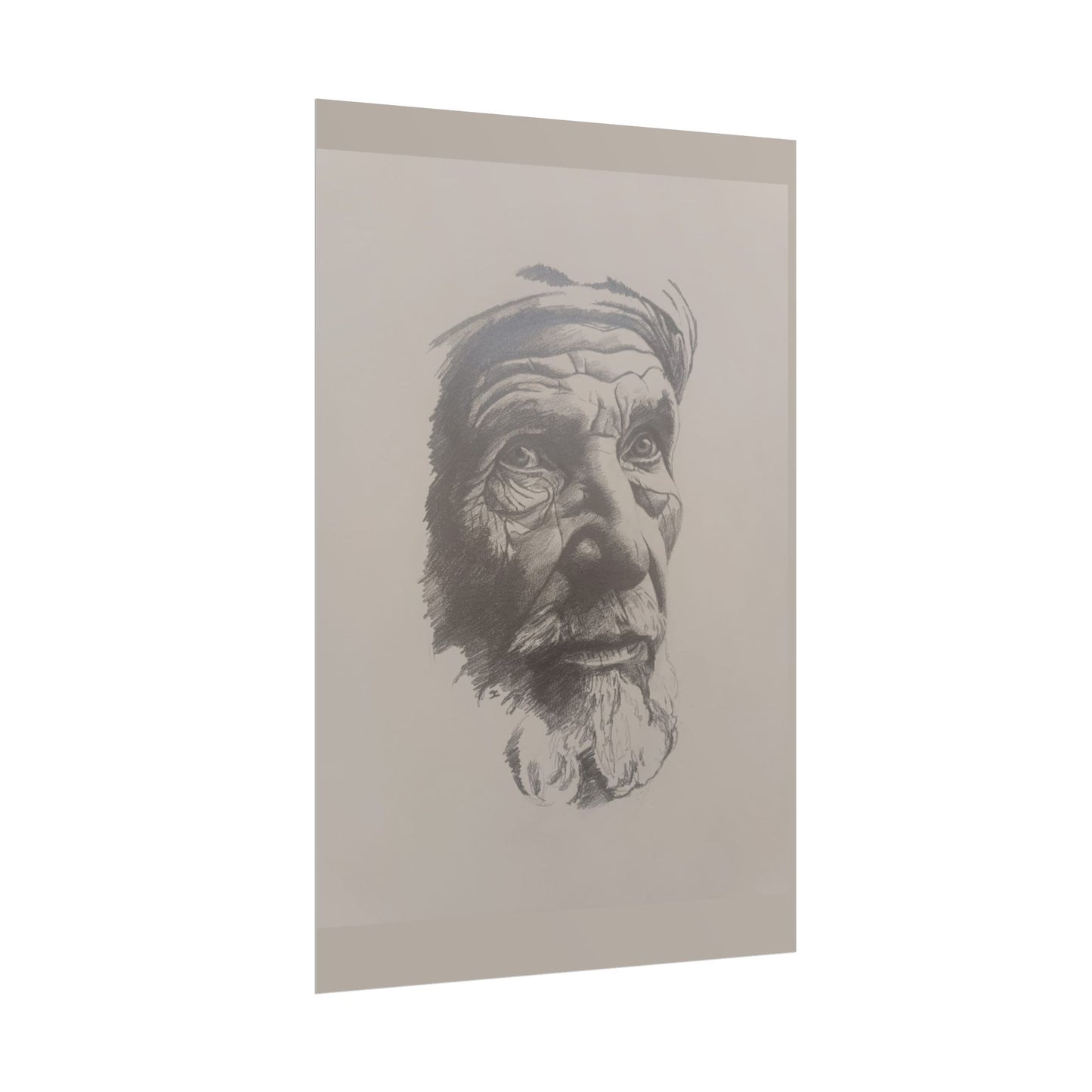 Rolled Poster – Realistic Portrait Pencil Sketch of The Pensive Berber | Dramatic Monochrome Wall Art