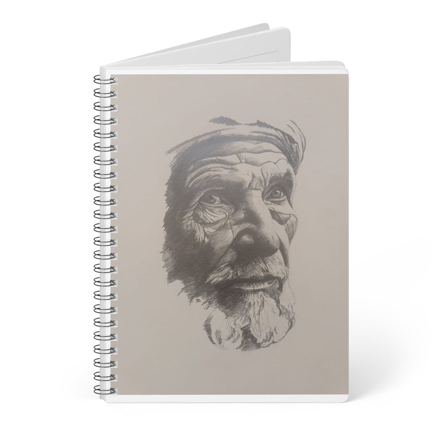 A5 Wirobound Notebook — Detailed Portrait Sketch Cover, Lined Journal for Artists & Writers