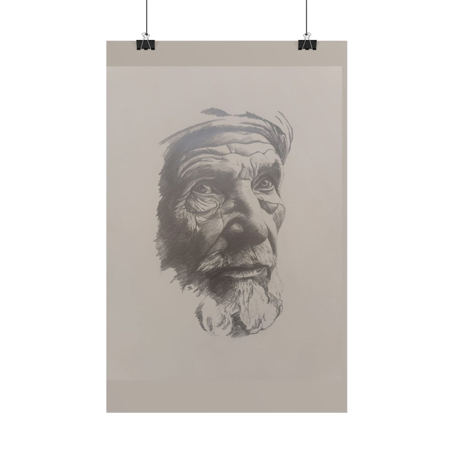 Rolled Poster – Realistic Portrait Pencil Sketch of The Pensive Berber | Dramatic Monochrome Wall Art