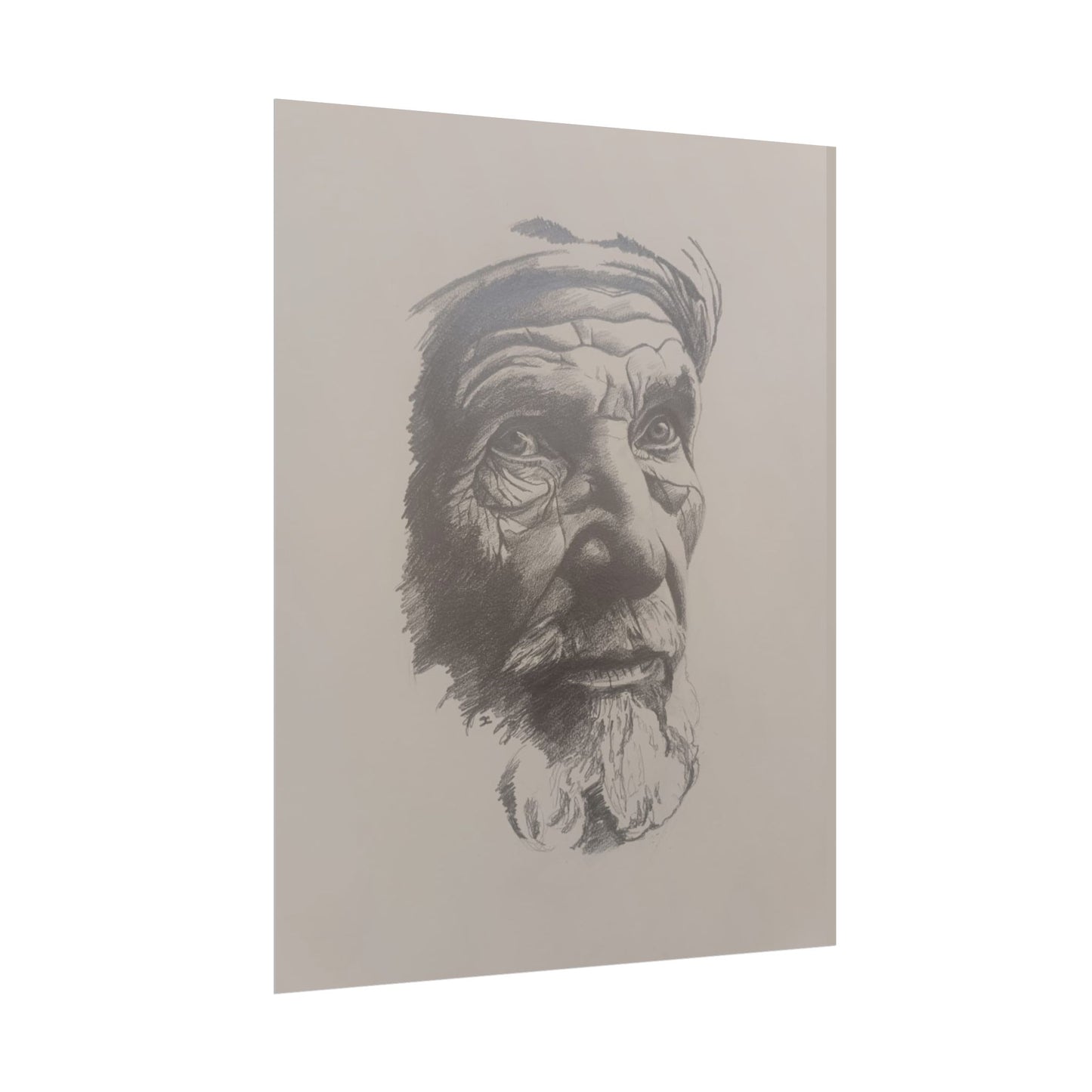 Rolled Poster – Realistic Portrait Pencil Sketch of The Pensive Berber | Dramatic Monochrome Wall Art