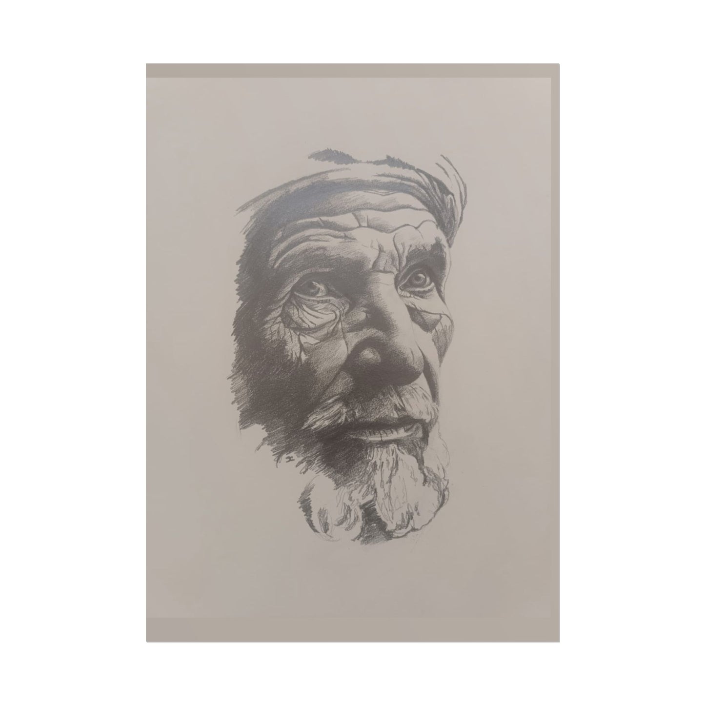 Rolled Poster – Realistic Portrait Pencil Sketch of The Pensive Berber | Dramatic Monochrome Wall Art
