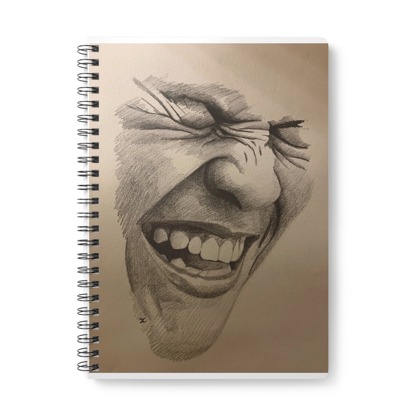 A5 Wirobound Notebook — Expressive Pencil Sketch Laugh Cover