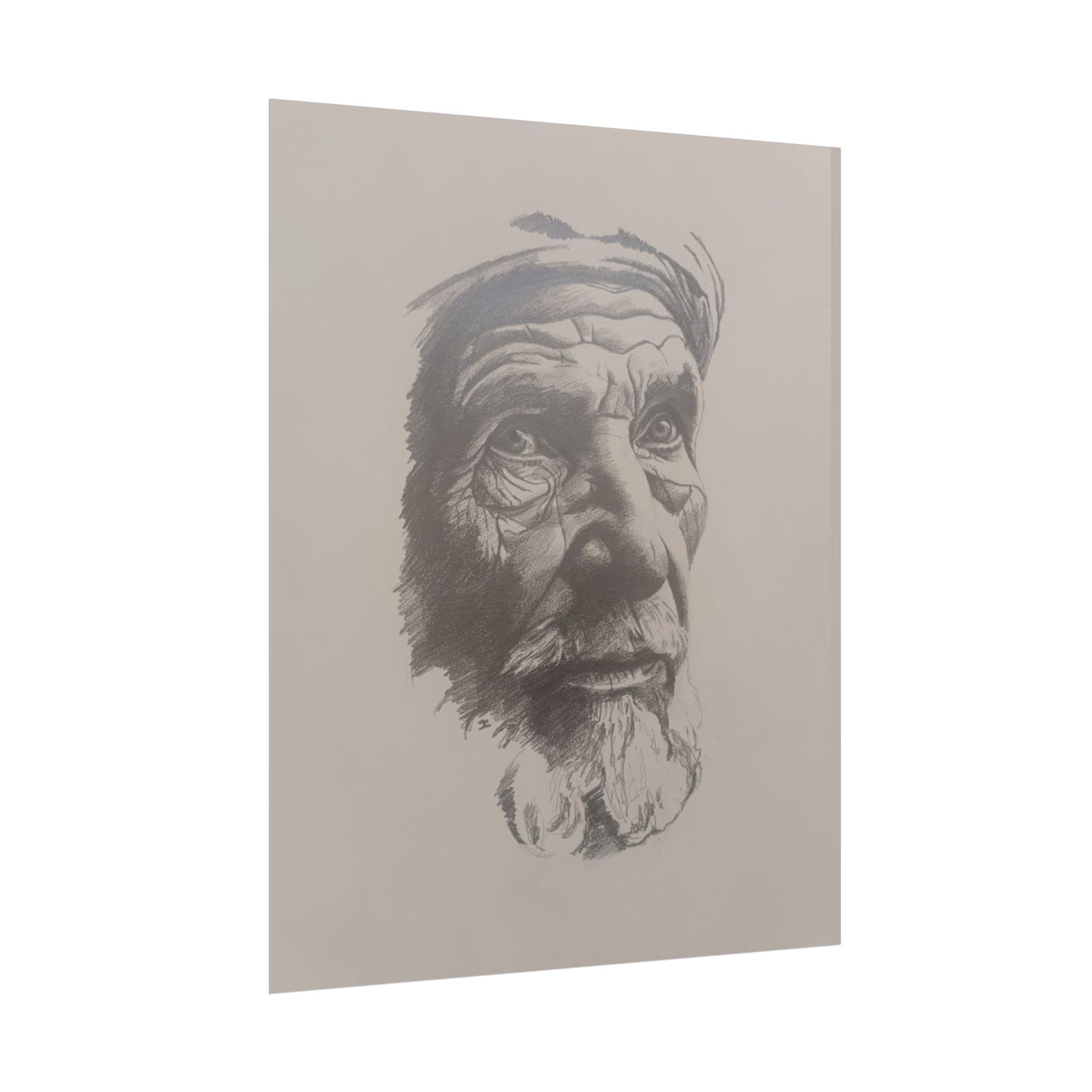 Rolled Poster – Realistic Portrait Pencil Sketch of The Pensive Berber | Dramatic Monochrome Wall Art