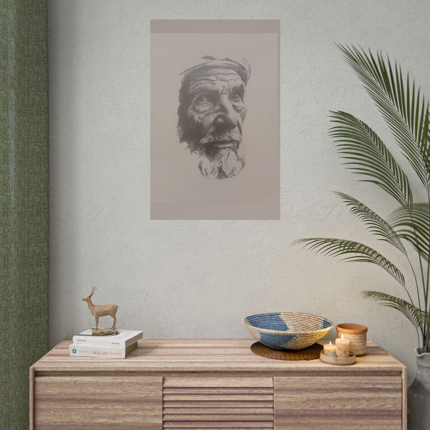 Rolled Poster – Realistic Portrait Pencil Sketch of The Pensive Berber | Dramatic Monochrome Wall Art