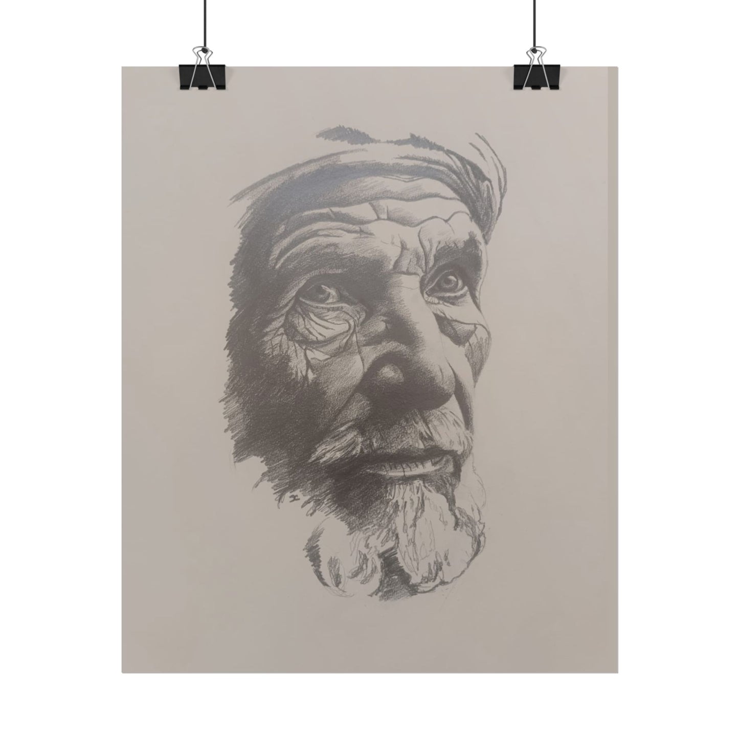 Rolled Poster – Realistic Portrait Pencil Sketch of The Pensive Berber | Dramatic Monochrome Wall Art