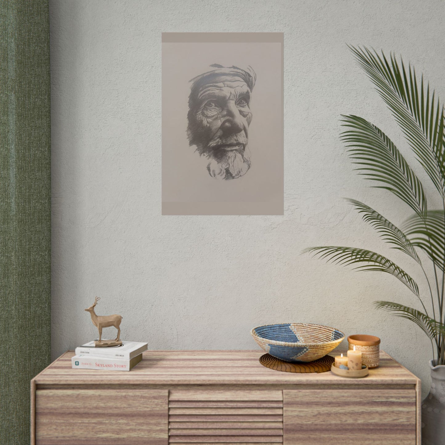 Rolled Poster – Realistic Portrait Pencil Sketch of The Pensive Berber | Dramatic Monochrome Wall Art