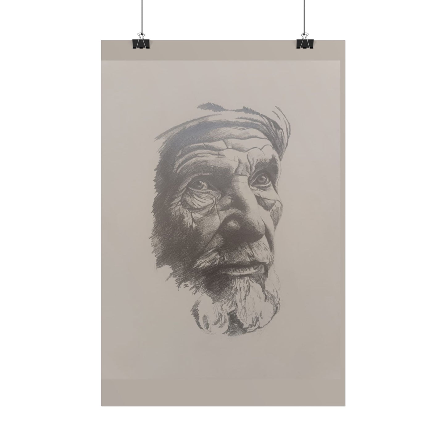 Rolled Poster – Realistic Portrait Pencil Sketch of The Pensive Berber | Dramatic Monochrome Wall Art