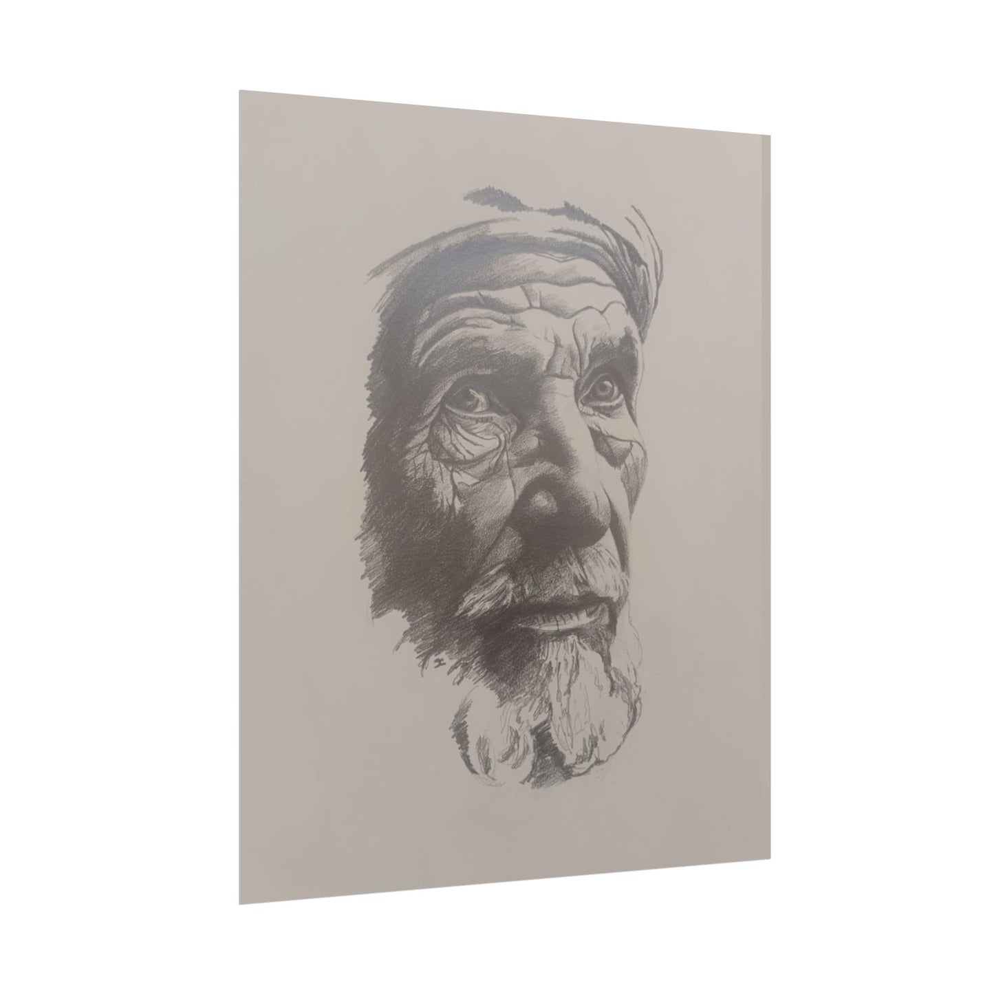 Rolled Poster – Realistic Portrait Pencil Sketch of The Pensive Berber | Dramatic Monochrome Wall Art