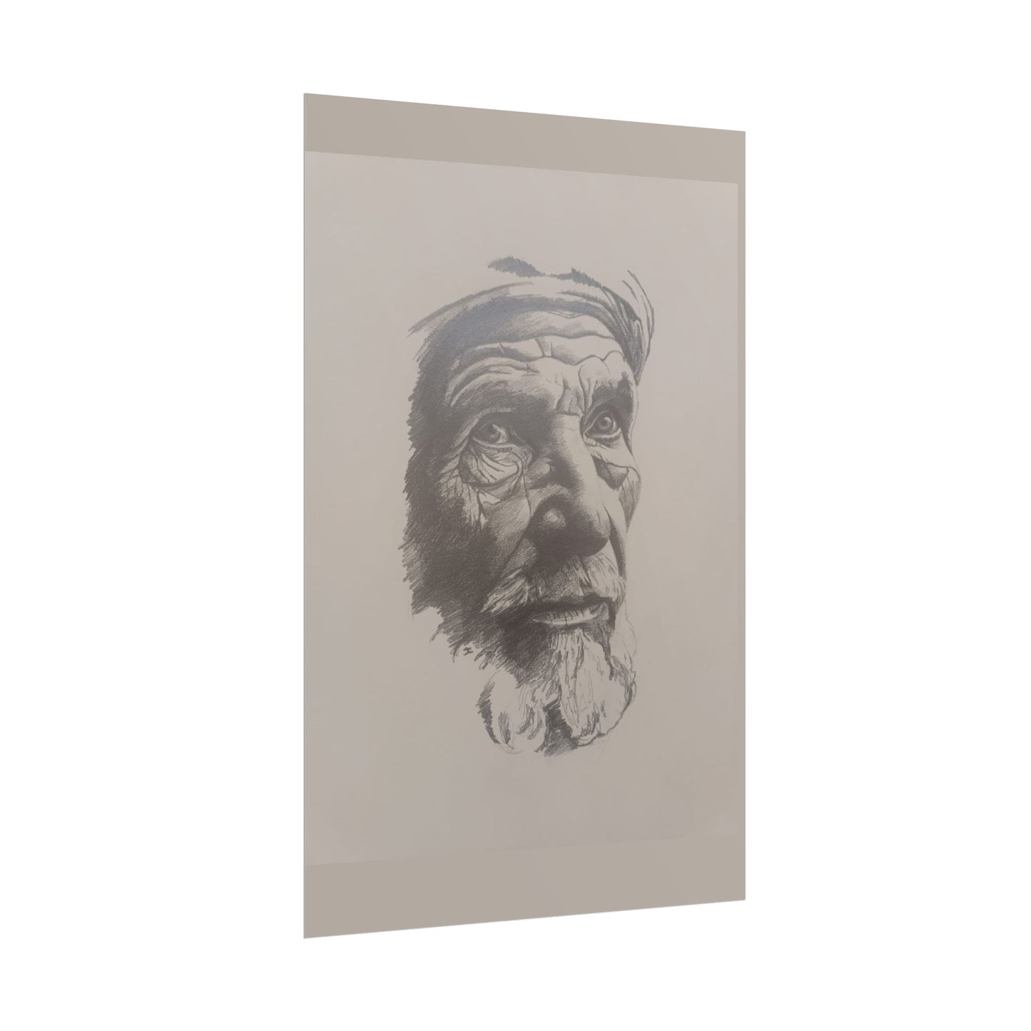 Rolled Poster – Realistic Portrait Pencil Sketch of The Pensive Berber | Dramatic Monochrome Wall Art
