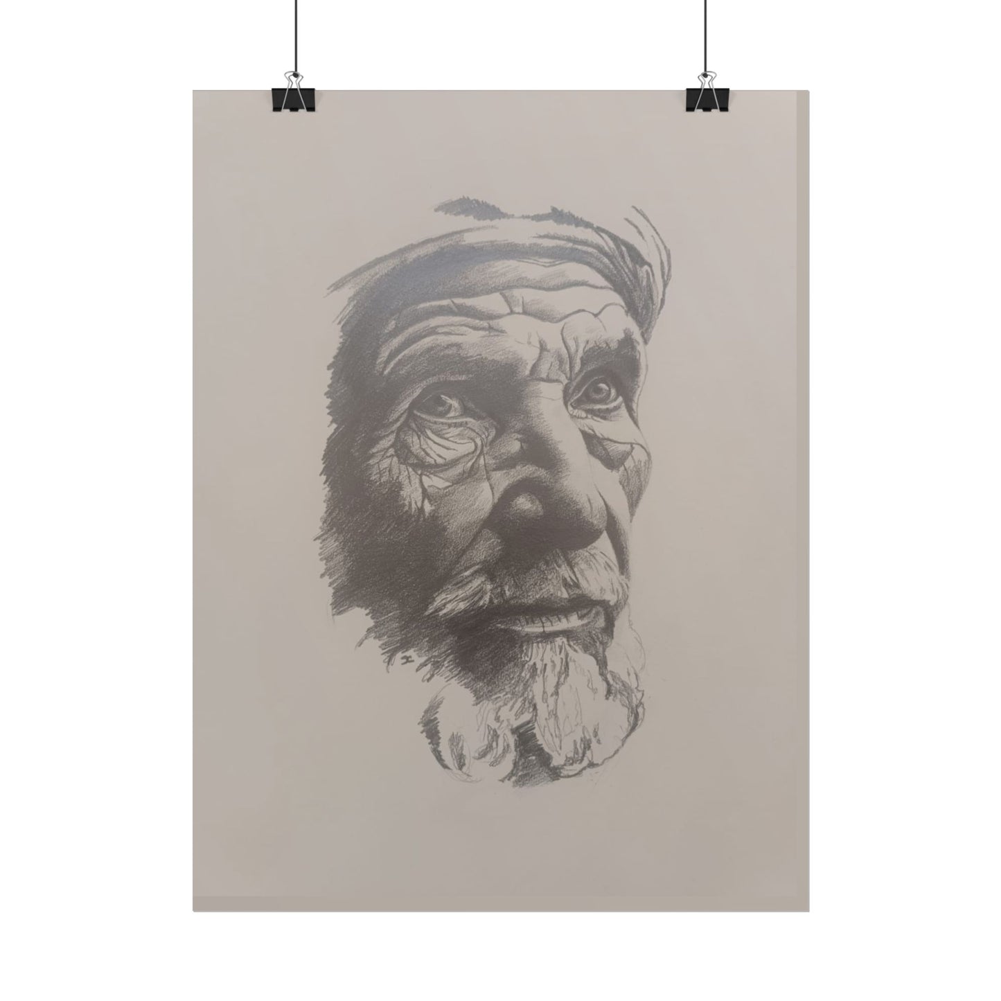 Rolled Poster – Realistic Portrait Pencil Sketch of The Pensive Berber | Dramatic Monochrome Wall Art