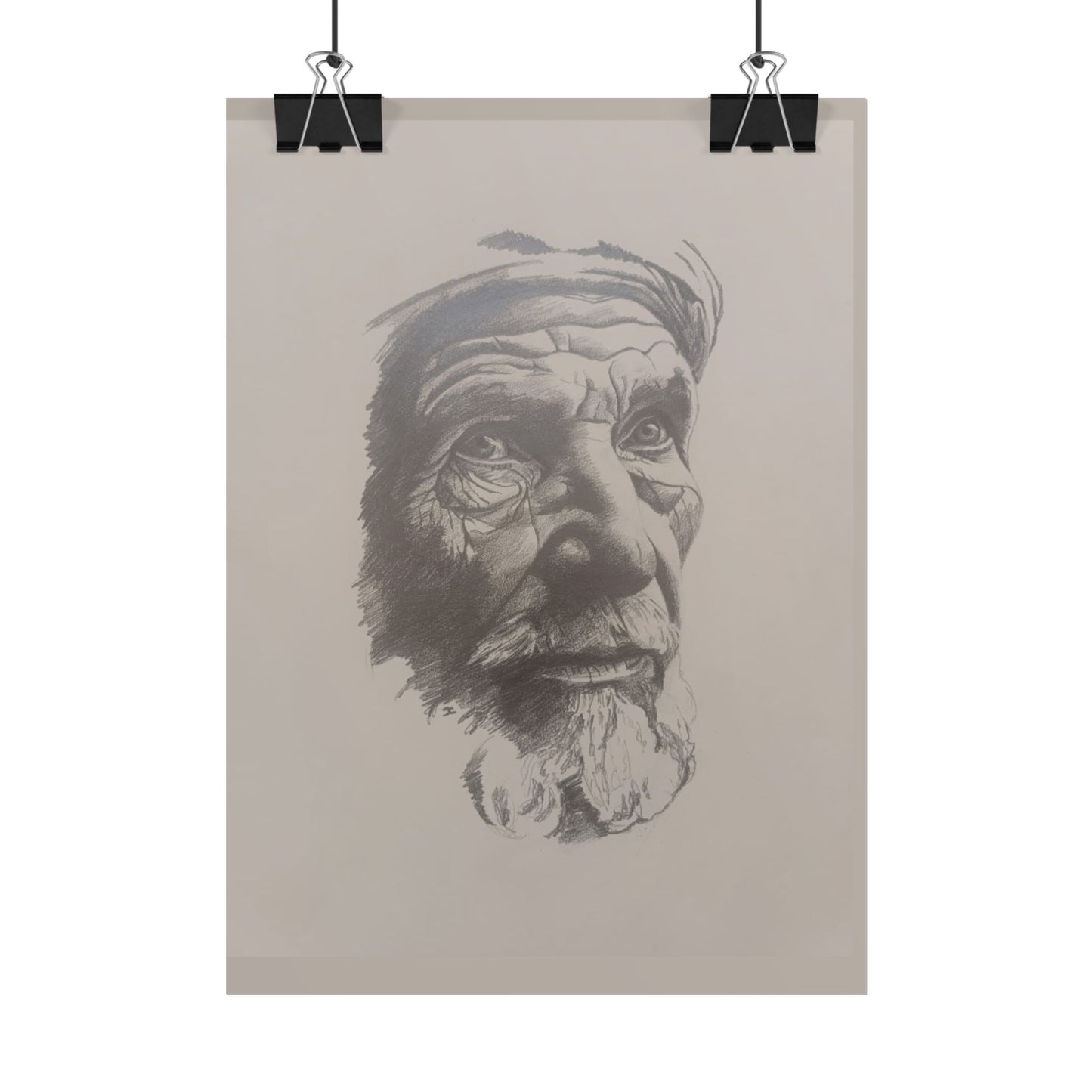 Rolled Poster – Realistic Portrait Pencil Sketch of The Pensive Berber | Dramatic Monochrome Wall Art