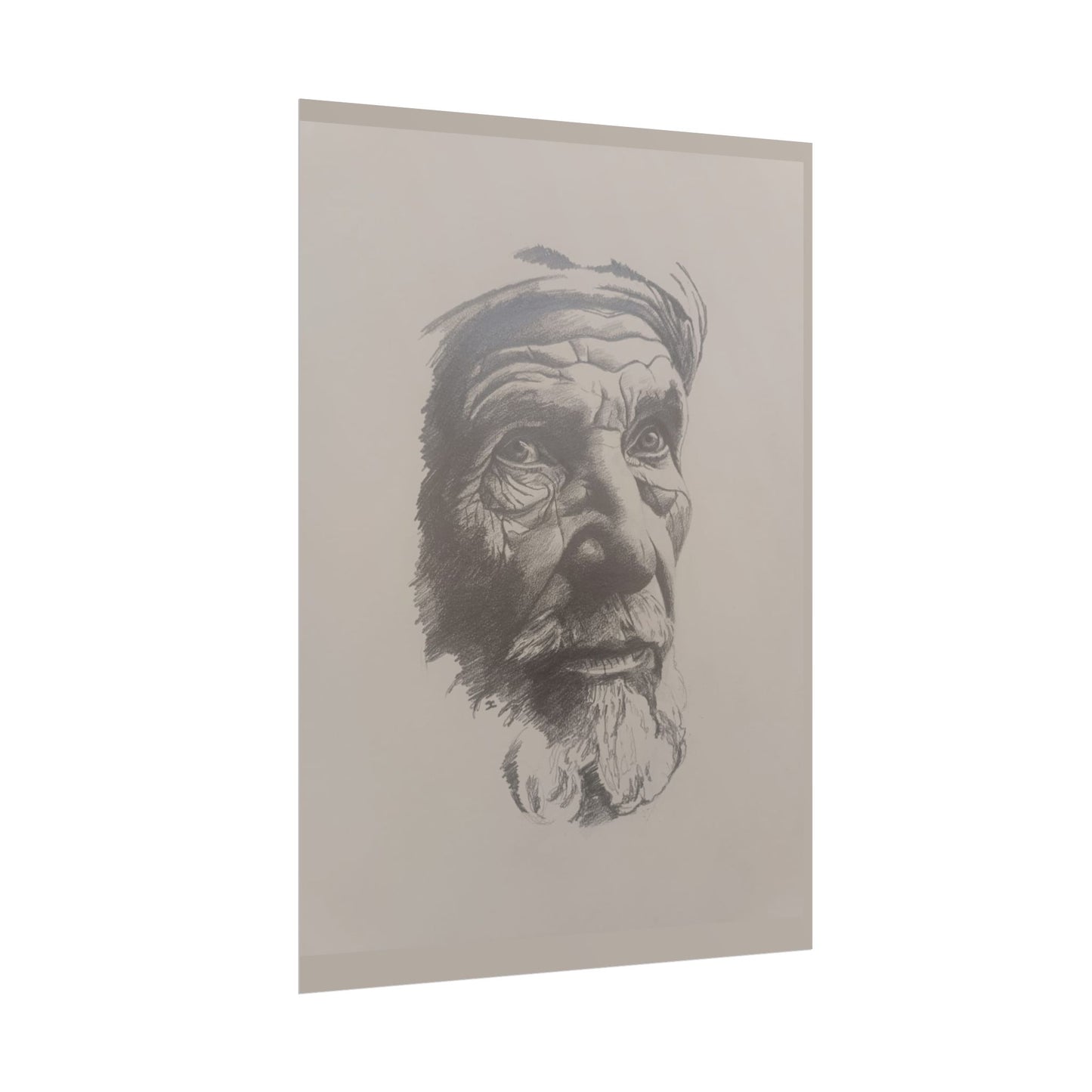 Rolled Poster – Realistic Portrait Pencil Sketch of The Pensive Berber | Dramatic Monochrome Wall Art