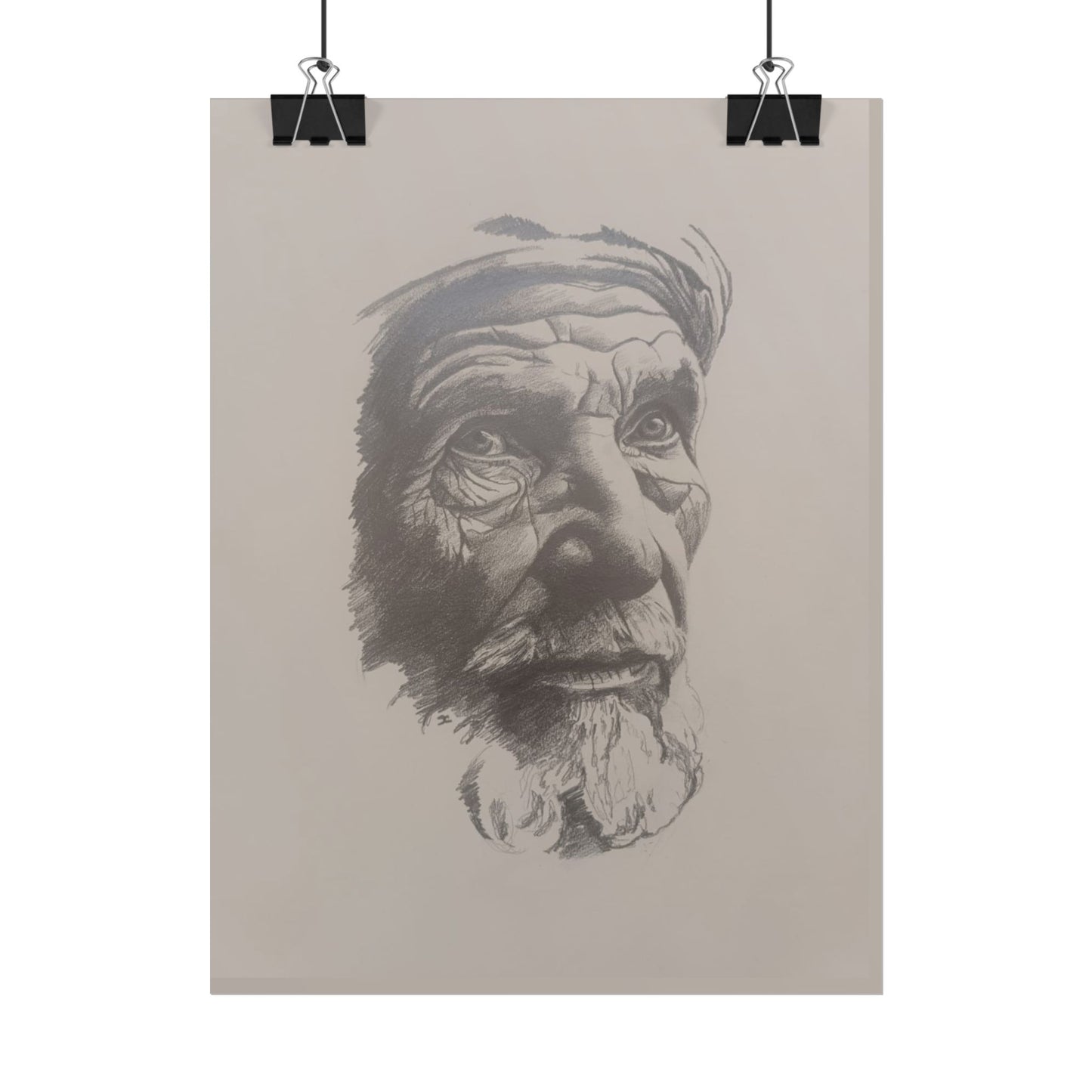 Rolled Poster – Realistic Portrait Pencil Sketch of The Pensive Berber | Dramatic Monochrome Wall Art