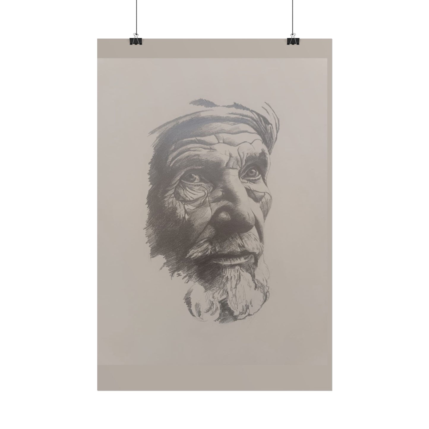 Rolled Poster – Realistic Portrait Pencil Sketch of The Pensive Berber | Dramatic Monochrome Wall Art