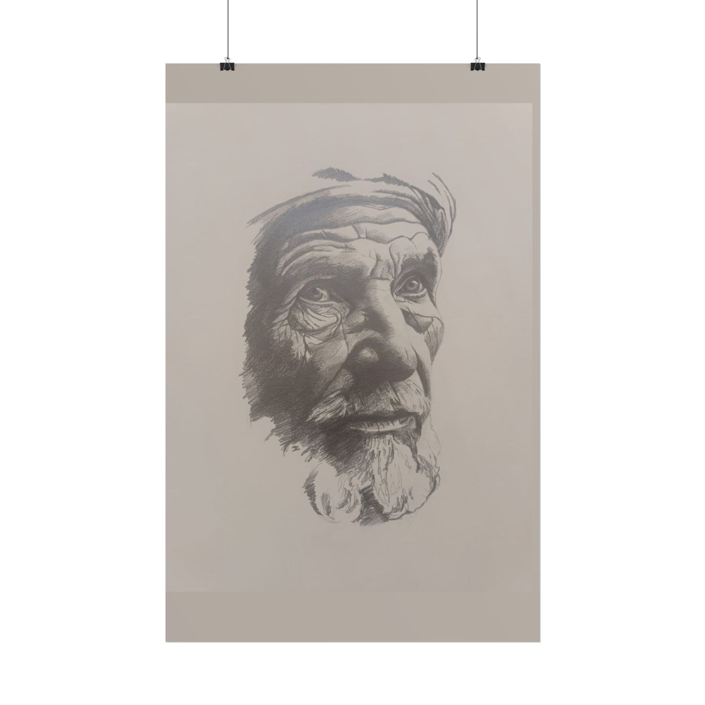 Rolled Poster – Realistic Portrait Pencil Sketch of The Pensive Berber | Dramatic Monochrome Wall Art